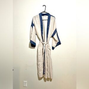 Vintage Christian Dior Belted Robe Blue Tan Logo One Size